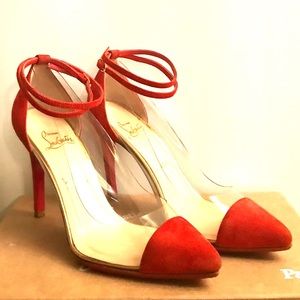 Christian Louboutin Rare red velvet shoes.